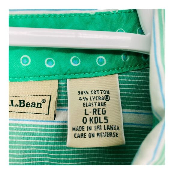 LL BEAN Shirt Womens L Button Up Blouse Top Striped 3/4 Sleeve Green - Picture 6 of 11